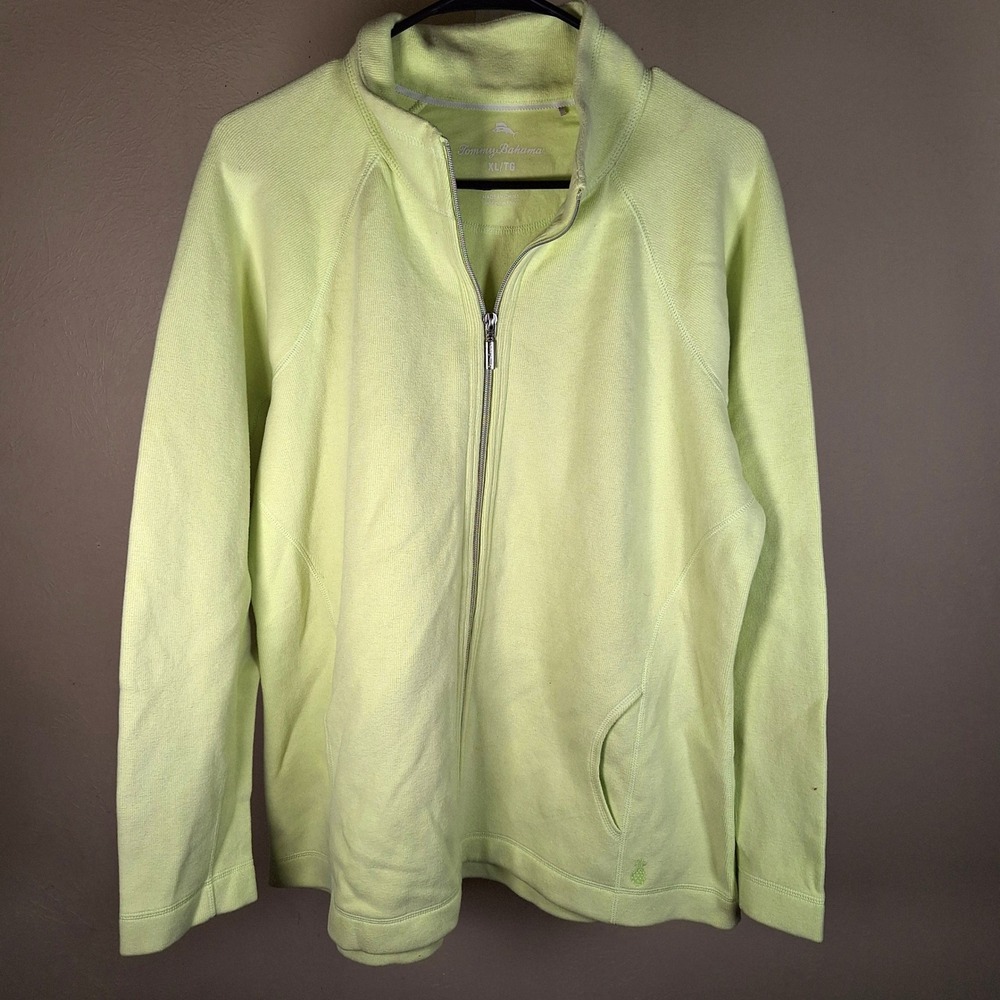 Tommy Bahama‎ Womens Aruba Sweatshirt Fleece Full Zip Light Lime Green XL